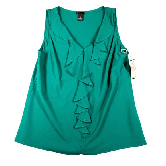 New Directions Womens XL Green Sleeveless V-Neck Ruffle Neck Blouse Tank NWT - Picture 1 of 5